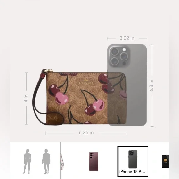 Coach NWT Corner Zip Wristlet In Signature Canvas With Cherry Print - Picture 6 of 12